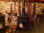 Arminou stone built village house in Cyprus - Living room and fireplace